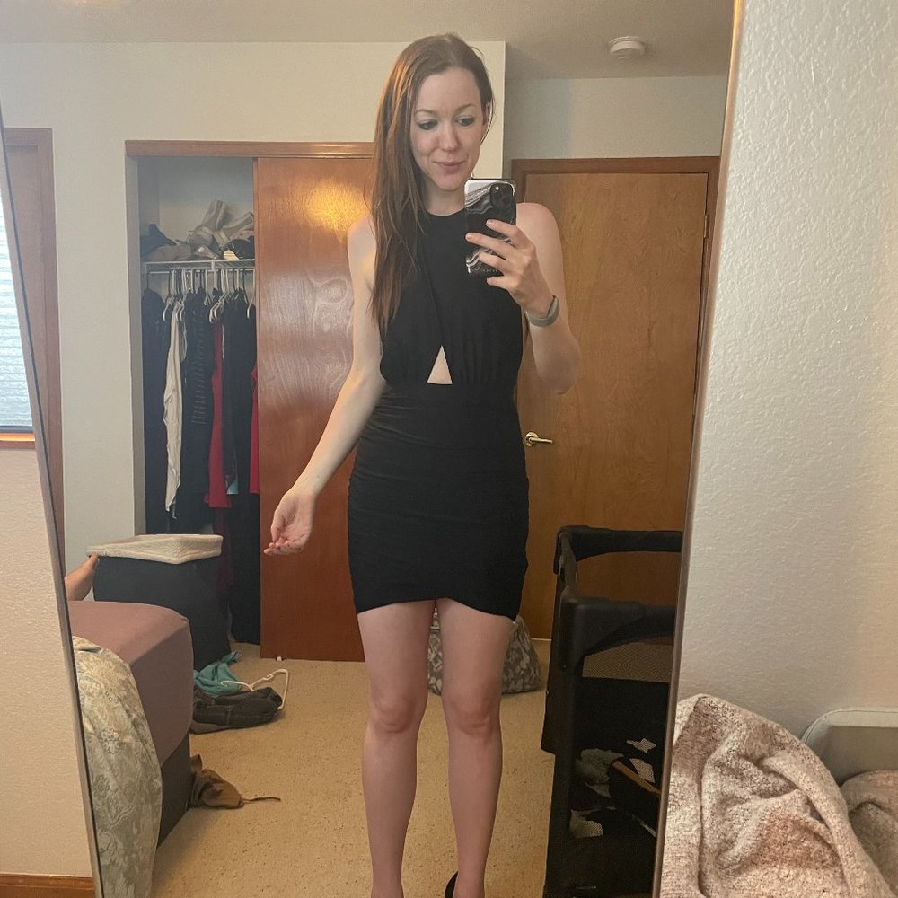 Tiger Mist High Neck Open Back Black Mini Dress in Size Small